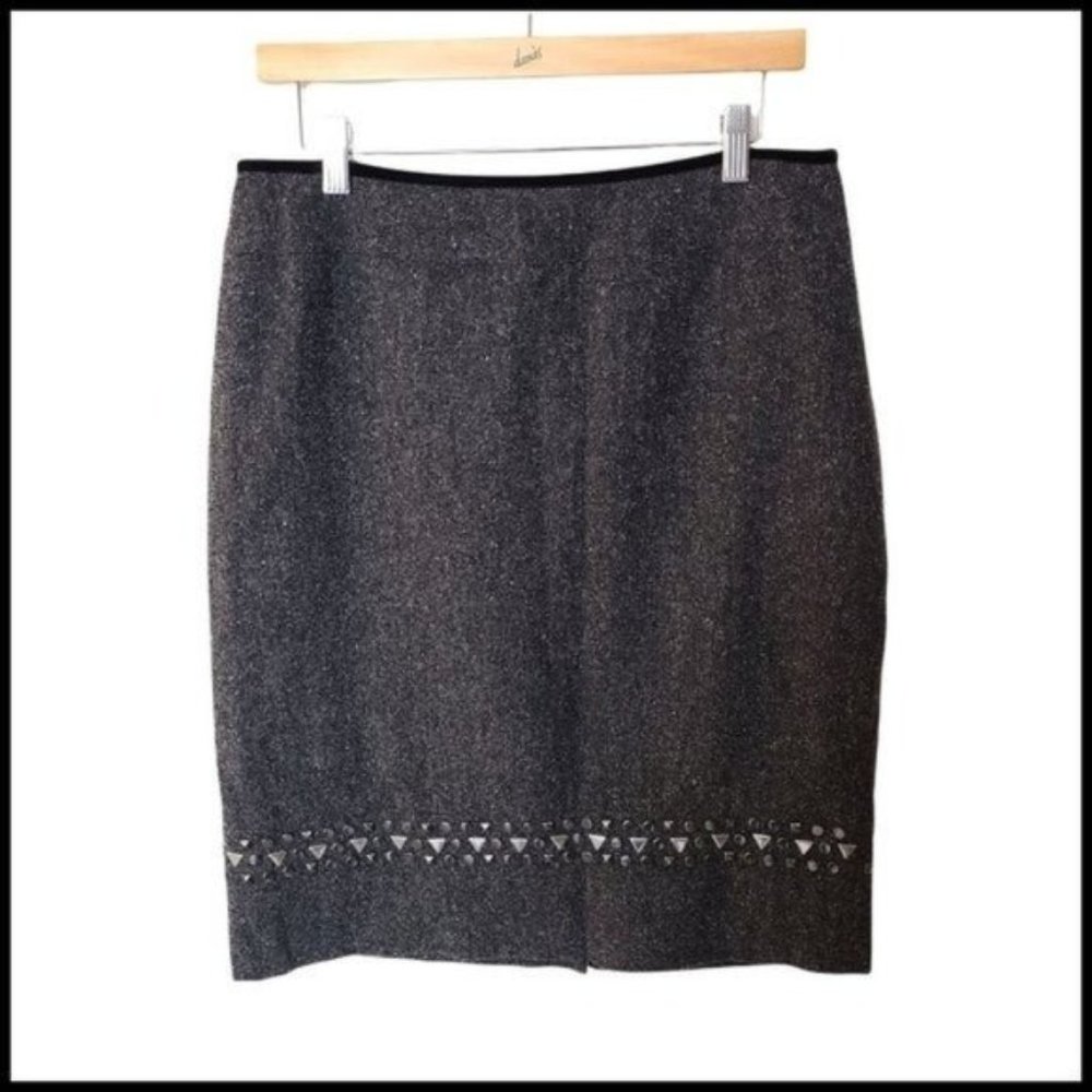 Talbots Collection Black Speckled Wool Silk Skirt Studded Italian‎ Yarn size 12